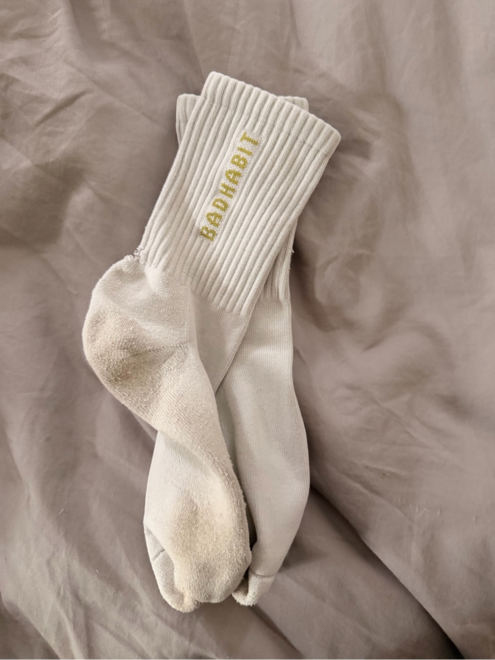 Bad Habit Cream Crew Socks with Gold Logo